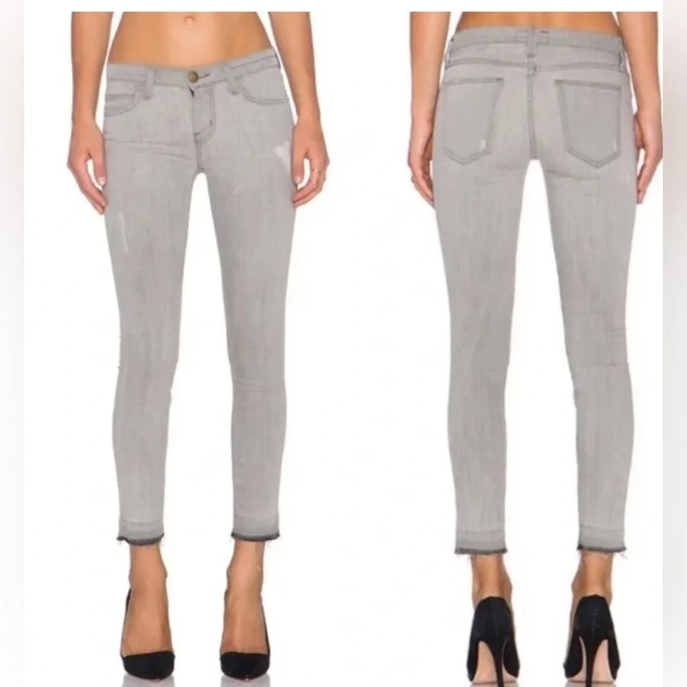 Current/Elliott The Stiletto Jeans Womens 27 Grey Good Distressed Raw Hem Crop